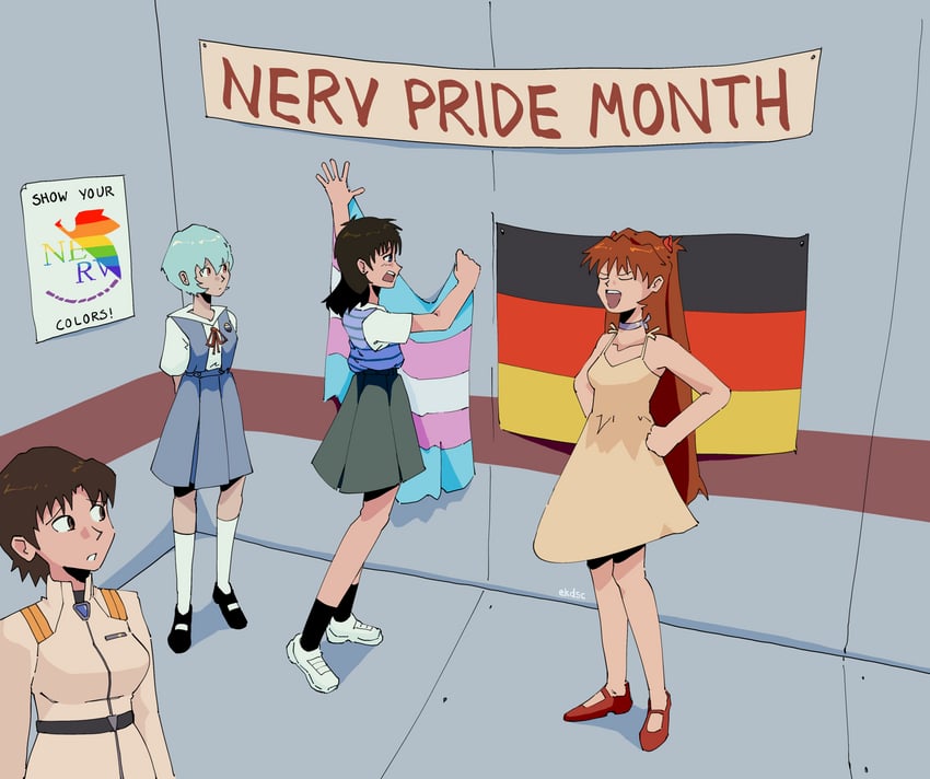 souryuu asuka langley, ayanami rei, ikari shinji, and ibuki maya (neon genesis evangelion) drawn by ekdsc