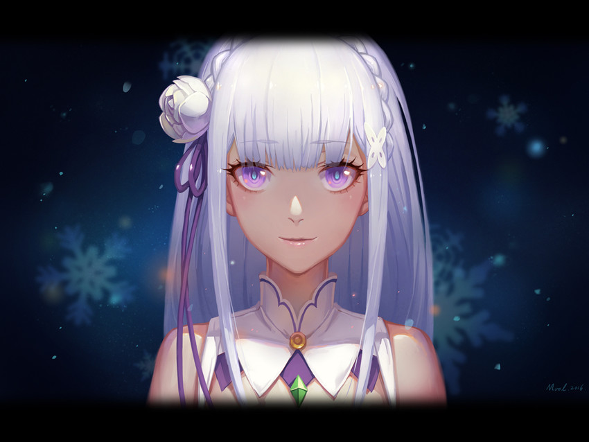 emilia (re:zero kara hajimeru isekai seikatsu) drawn by mool_yueguang