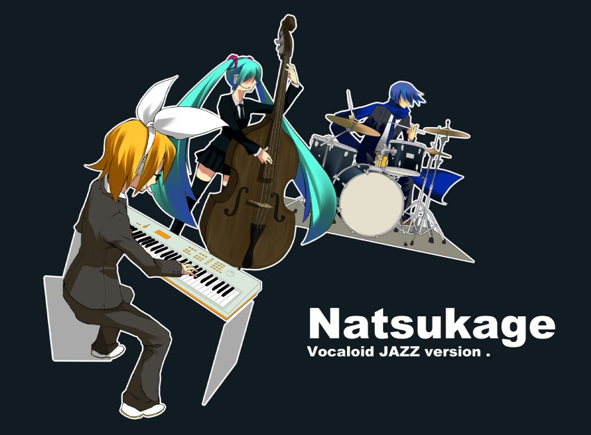 hatsune miku, kagamine rin, and kaito (vocaloid) drawn by gyari_(imagesdawn)
