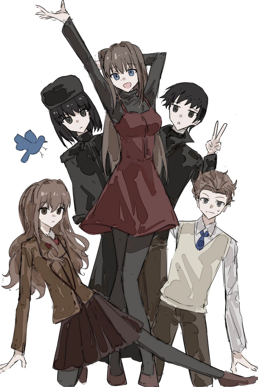 aozaki aoko, kuonji alice, lost robin rondo, shizuki soujuurou, kumari kojika, and 1 more (mahou tsukai no yoru) drawn by dongxunyu