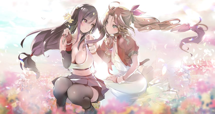 tifa lockhart and aerith gainsborough (final fantasy and 2 more) drawn by shoji_sakura