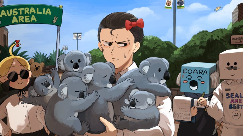 penguin keeper, seal keeper, kangaroo keeper, and koala keeper (zookeepers) drawn by diva_(hyxpk)
