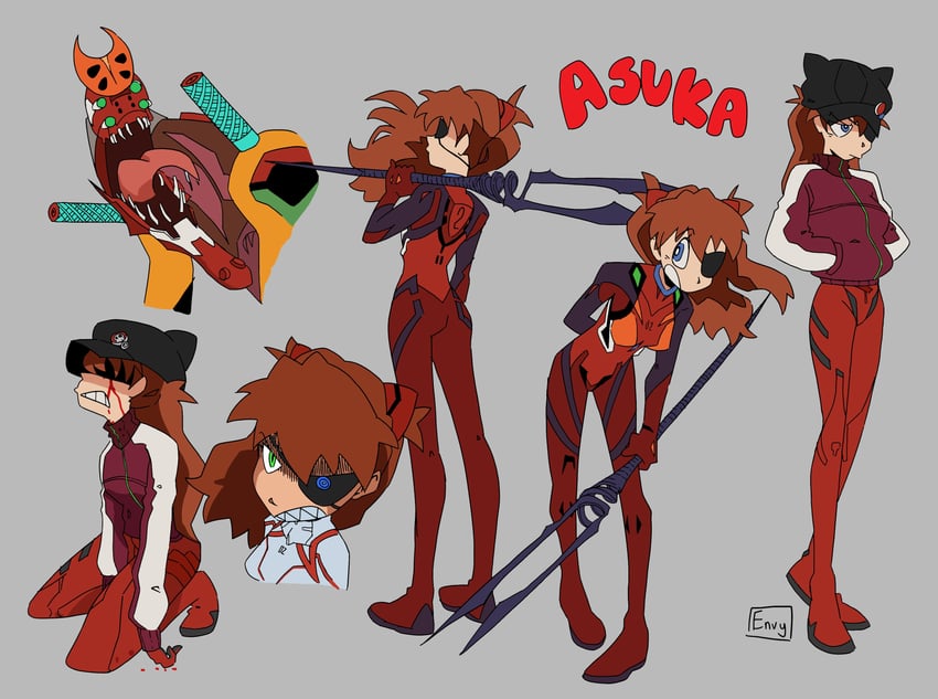 souryuu asuka langley and eva 02 (neon genesis evangelion and 4 more) drawn by chimeraenvy