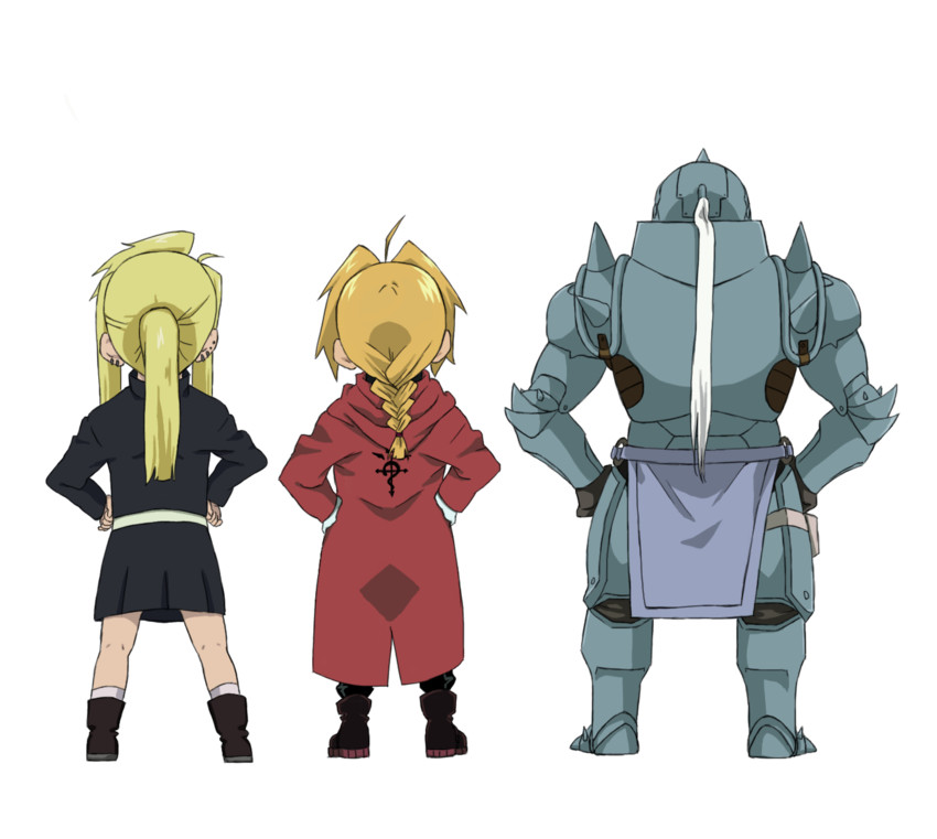 edward elric, alphonse elric, and winry rockbell (fullmetal alchemist) drawn by shiro_coffee_(saiga)