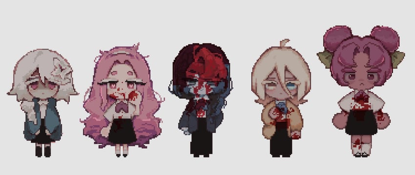 shadow milk cookie, eternal sugar cookie, pure vanilla cookie, white lily cookie, and hollyberry cookie (cookie run and 1 more) drawn by sourcream_zzz