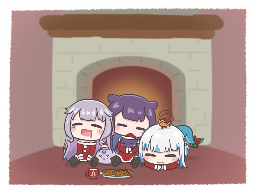 gawr gura, ninomae ina'nis, takodachi, koseki bijou, pebble, and 1 more (hololive and 1 more) drawn by mpien