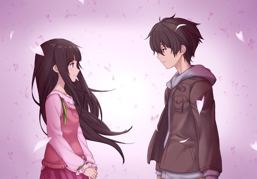 chitanda eru and oreki houtarou (hyouka) drawn by needle_(needlebomb)