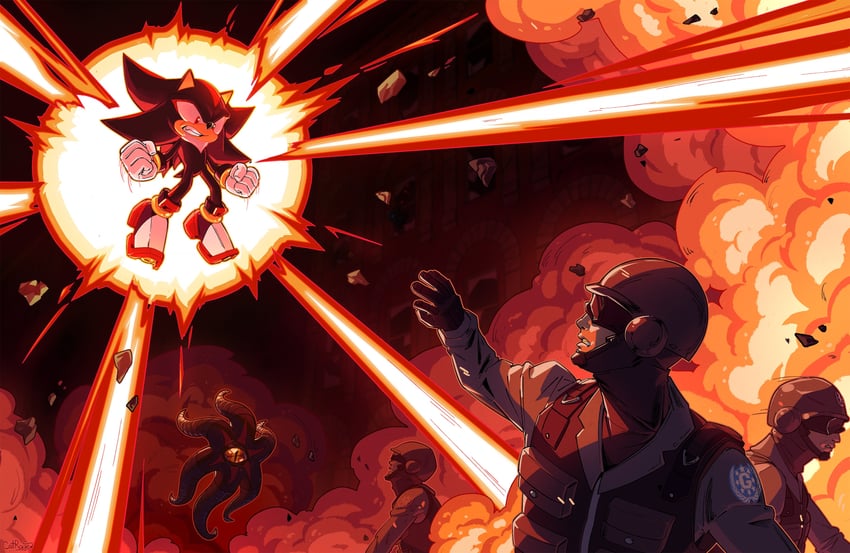 shadow the hedgehog, doom's eye, and gun soldier (sonic and 1 more) drawn by catrage_miau