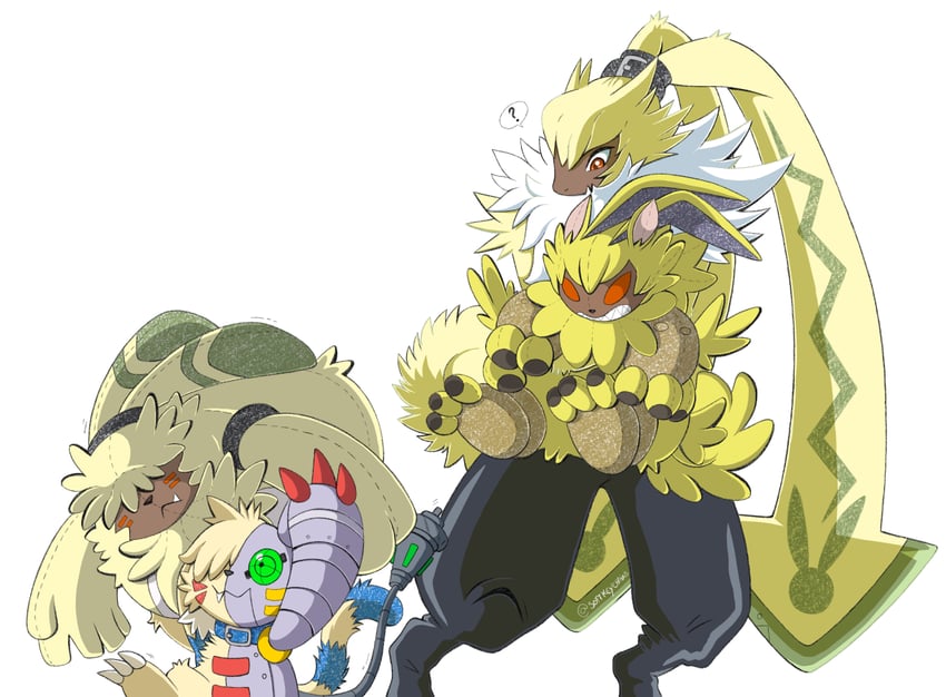 symbareangoramon, angoramon, lamortmon, and maquinamon (digimon) drawn by ana_(softkeychains)