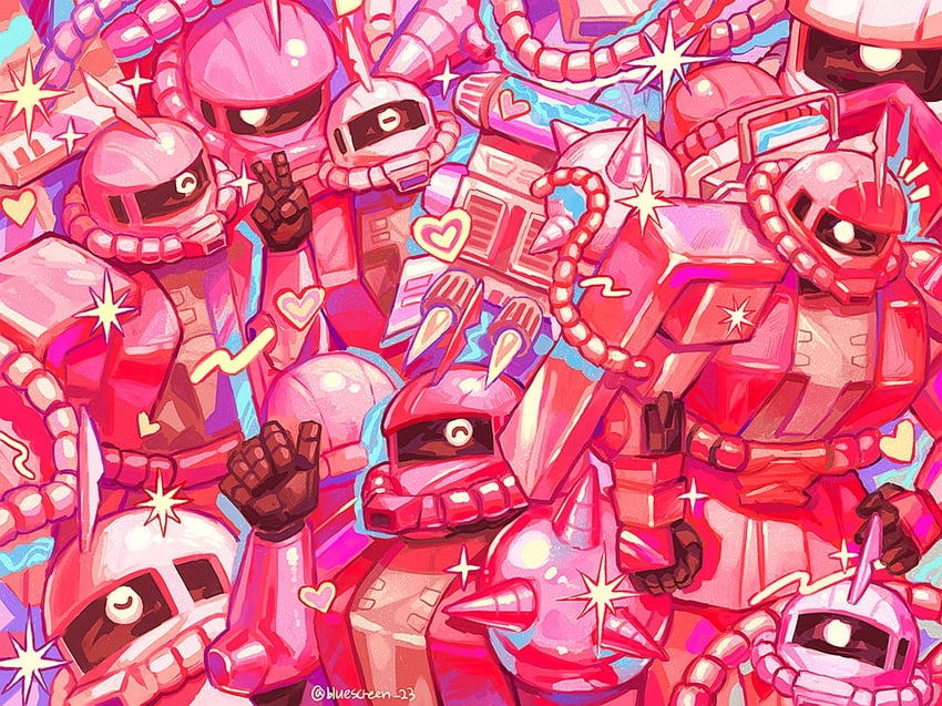 zaku ii, zaku ii s char custom, and zaku ii s (gundam and 1 more) drawn by bluescreen_23