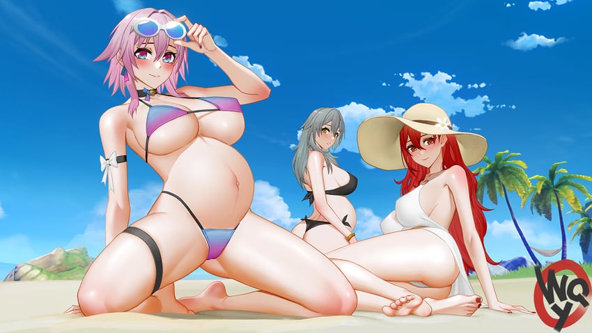 trailblazer, stelle, march 7th, and himeko (honkai and 1 more) drawn by w.q.y