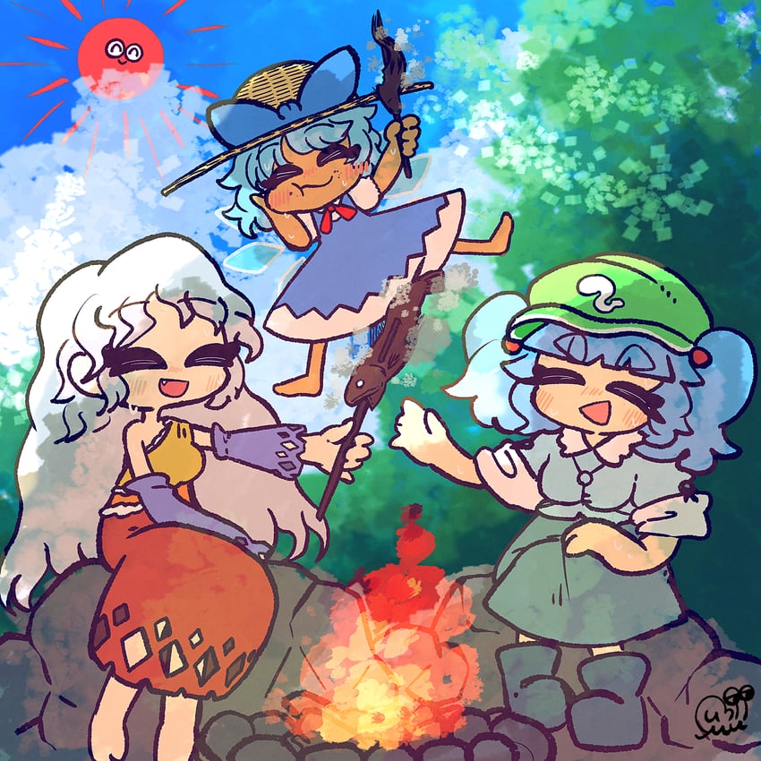 cirno, kawashiro nitori, and sakata nemuno (touhou and 1 more) drawn by muimui_(4242564muimui)