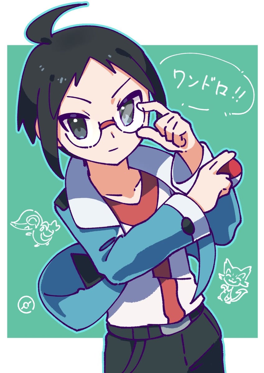 snivy, cheren, and purrloin (pokemon and 1 more) drawn by omochi_(omotimotittona3)