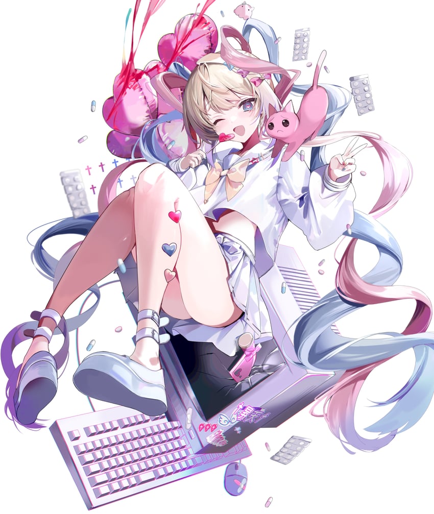 chouzetsusaikawa tenshi-chan and pien cat (needy girl overdose) drawn by onodera_nire