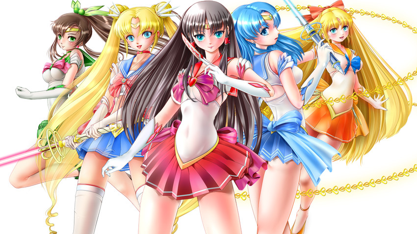tsukino usagi, sailor moon, mizuno ami, aino minako, hino rei, and 5 more (bishoujo senshi sailor moon) drawn by miharin
