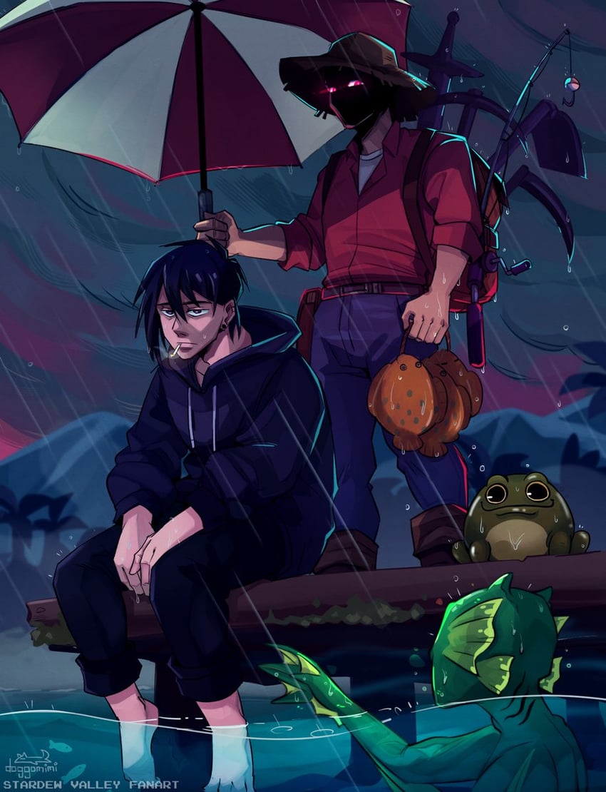 sebastian and player character (stardew valley) drawn by doggomimi