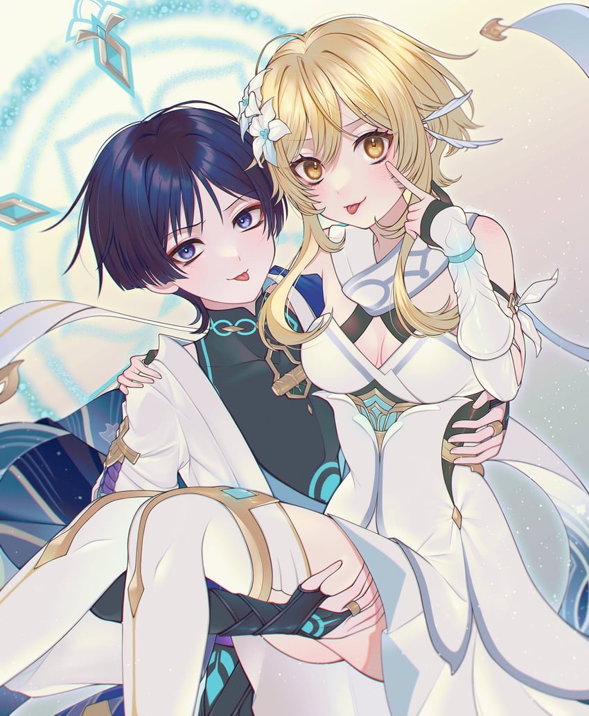 lumine, scaramouche, and wanderer (genshin impact) drawn by amano_hotaru_(hotaama)