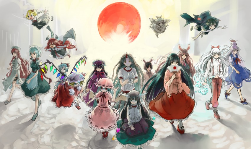 remilia scarlet, flandre scarlet, izayoi sakuya, cirno, patchouli knowledge, and 12 more (touhou and 3 more) drawn by dareruraito