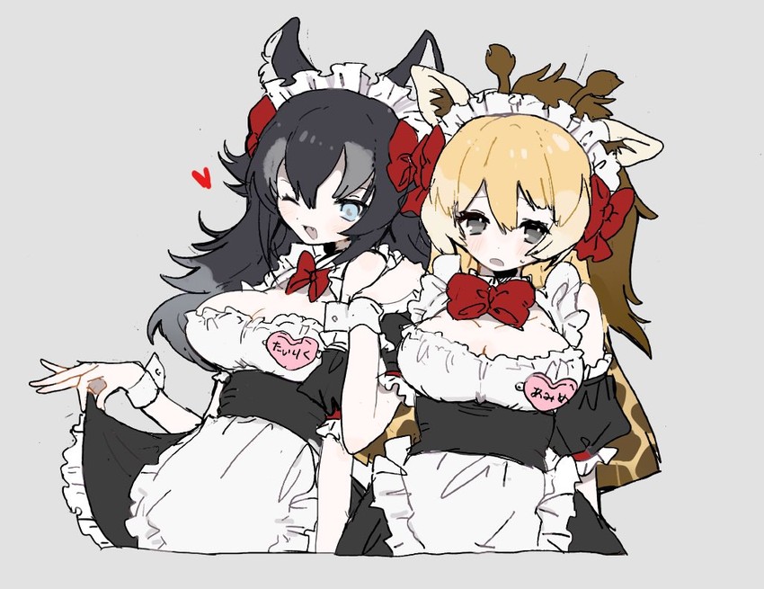 grey wolf and reticulated giraffe (kemono friends) drawn by 010mzam