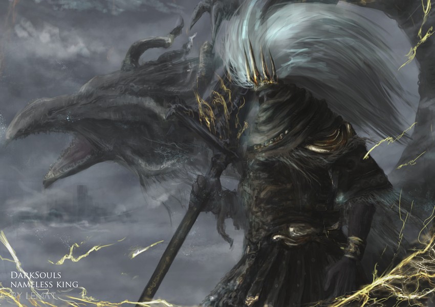 nameless king and king of the storm (dark souls and 1 more) drawn by lemat