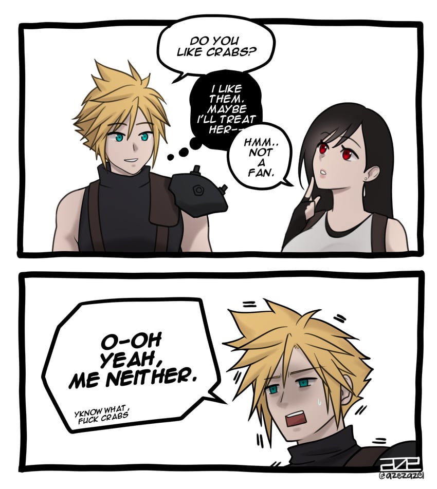 tifa lockhart and cloud strife (final fantasy and 3 more) drawn by azezazel