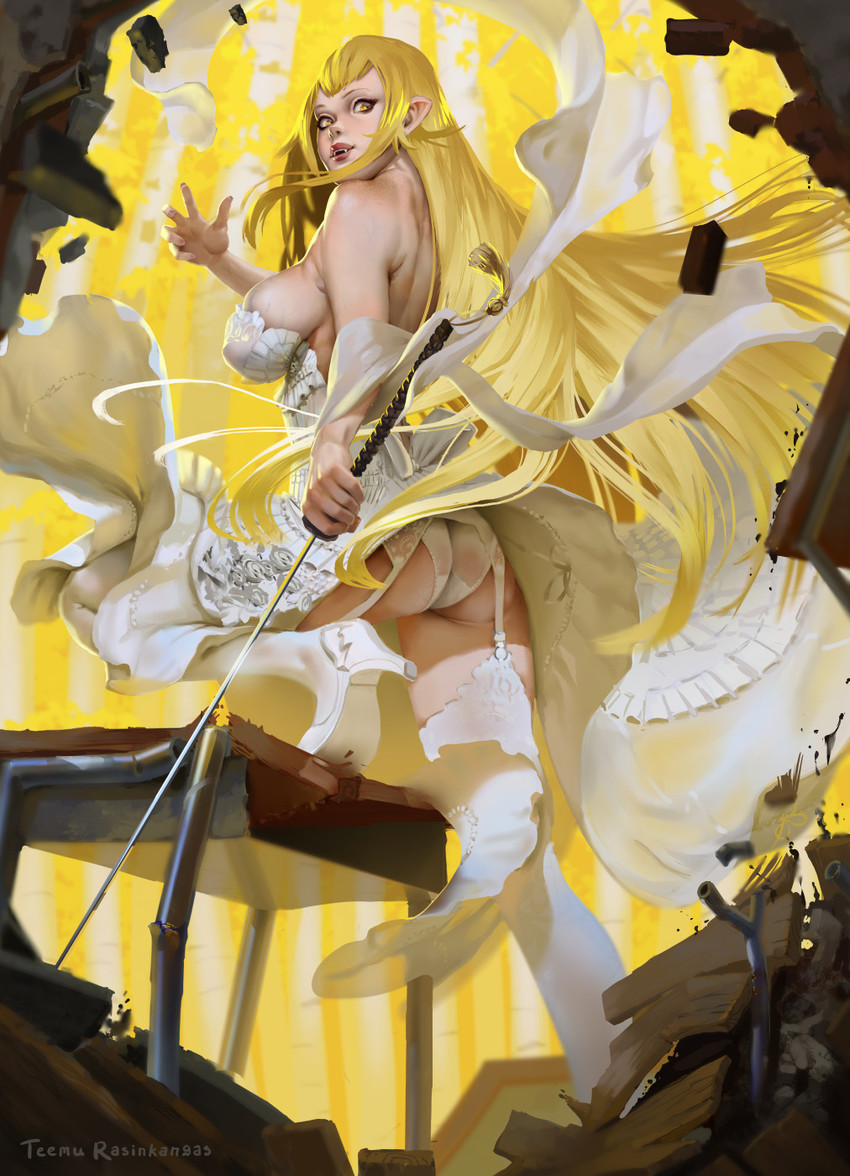 oshino shinobu and kiss-shot acerola-orion heart-under-blade (monogatari and 1 more) drawn by teemu_taiga