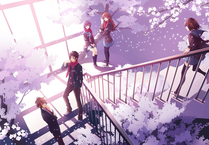 suzumiya haruhi, nagato yuki, asahina mikuru, kyon, and koizumi itsuki (suzumiya haruhi no yuuutsu) drawn by toichi_(ik07)