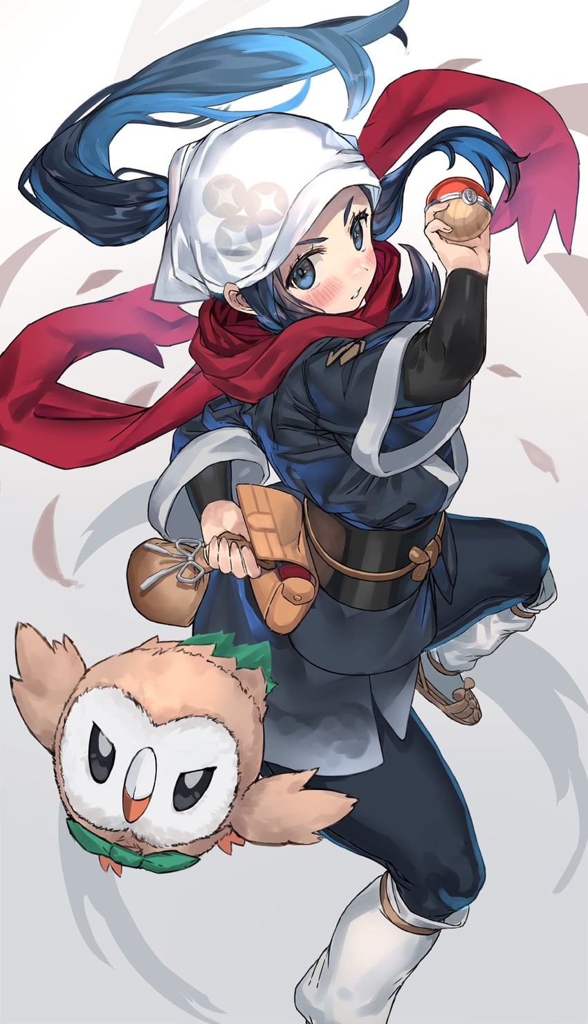 akari and rowlet (pokemon and 1 more) drawn by ranf