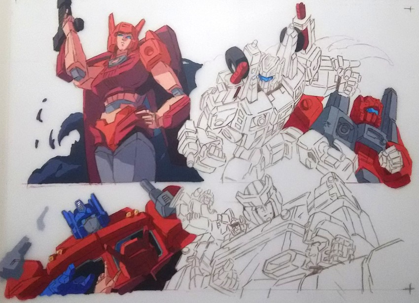 optimus prime, ratchet, elita one, sideswipe, mirage, and 3 more (transformers and 1 more) drawn by marble-v