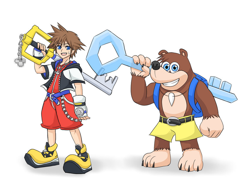 sora and banjo (super smash bros. and 3 more) drawn by honegisu_jijii