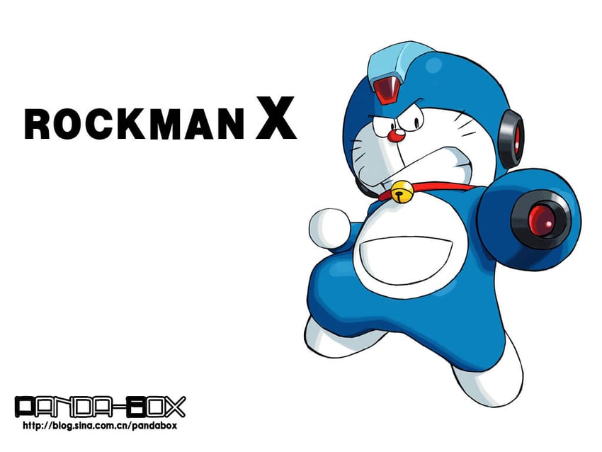 x and doraemon (mega man and 3 more) drawn by pandabox