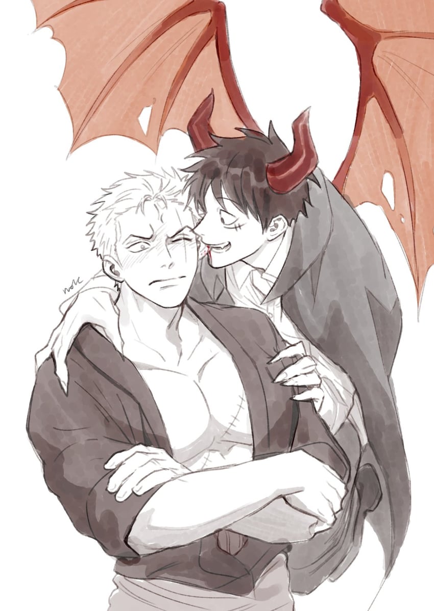 monkey d. luffy and roronoa zoro (one piece) drawn by nok_(nok_1)