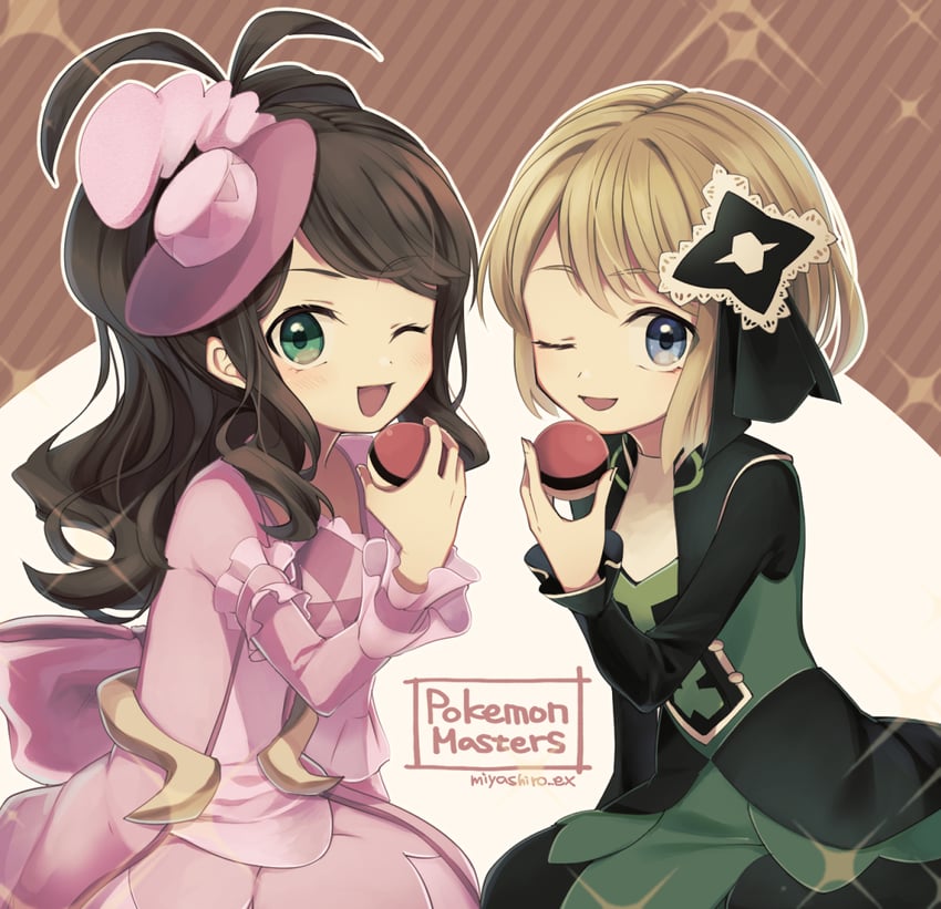 hilda and serena (pokemon and 1 more) drawn by miyashiro