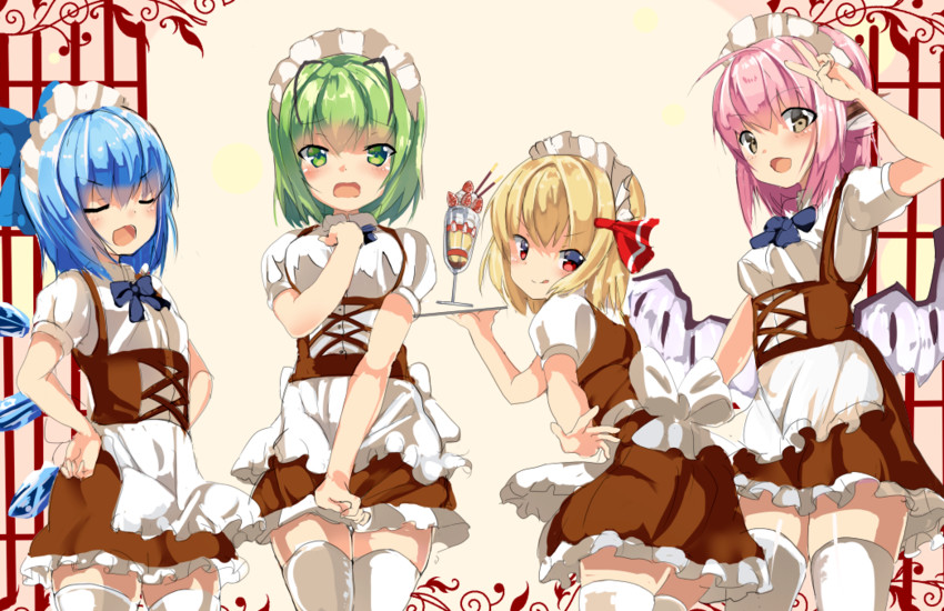 cirno, rumia, mystia lorelei, and wriggle nightbug (touhou) drawn by suzunooto_shirasu