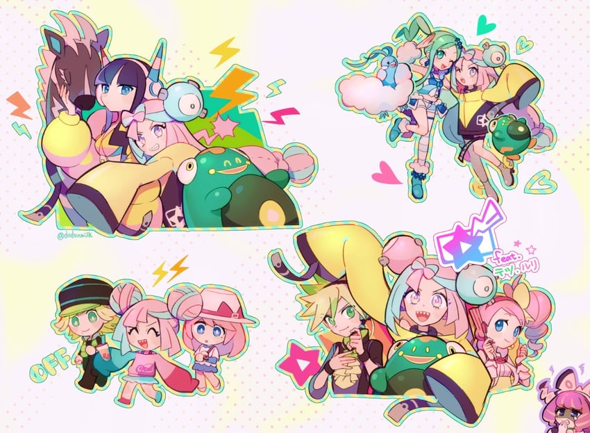 iono, elesa, altaria, klara, lisia, and 4 more (pokemon and 4 more) drawn by huan_li