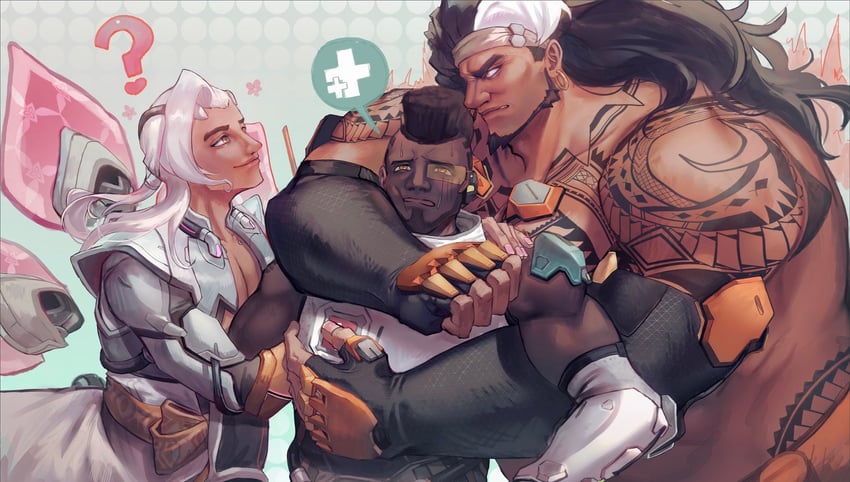 mauga, lifeweaver, and baptiste (overwatch and 1 more) drawn by syouyugoblin