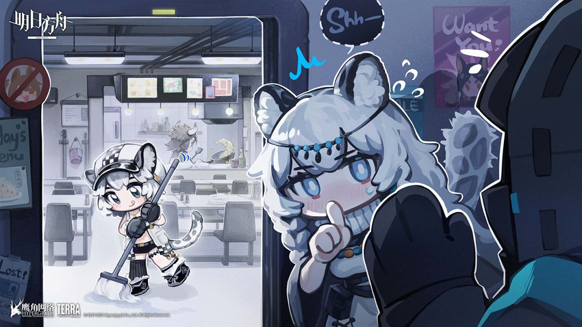 doctor, ceobe, pramanix, cliffheart, dobermann, and 2 more (arknights and 1 more) drawn by shantianajiang