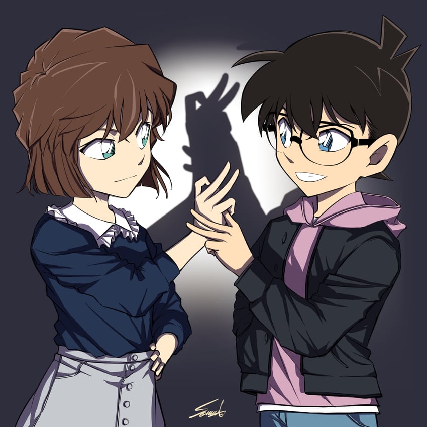edogawa conan and haibara ai (meitantei conan and 1 more) drawn by sooma4869