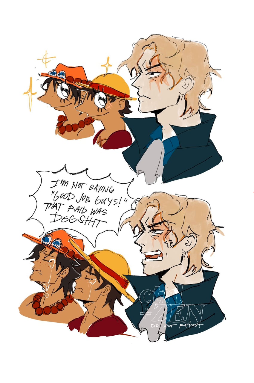 monkey d. luffy, portgas d. ace, and sabo (one piece) drawn by ctrl_zen