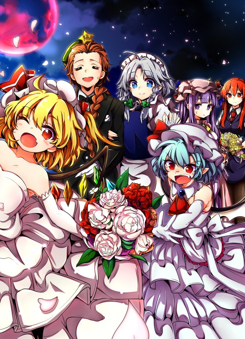 remilia scarlet, flandre scarlet, izayoi sakuya, patchouli knowledge, hong meiling, and 1 more (touhou) drawn by baba_(baba_seimaijo)