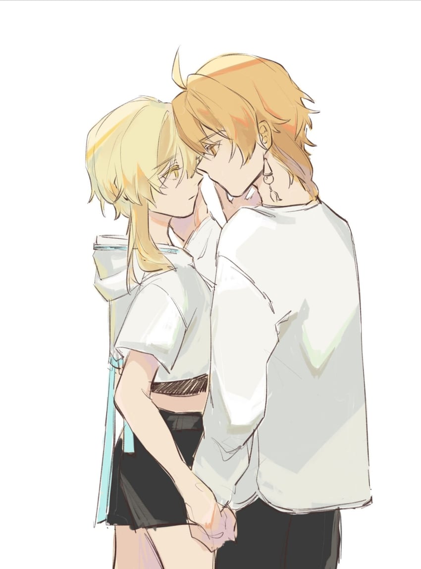 lumine and aether (genshin impact) drawn by tan_xue_eveve