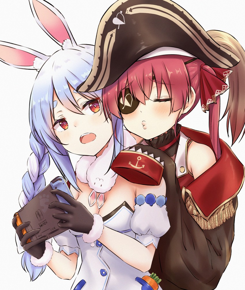 houshou marine and usada pekora (hololive) drawn by pikao