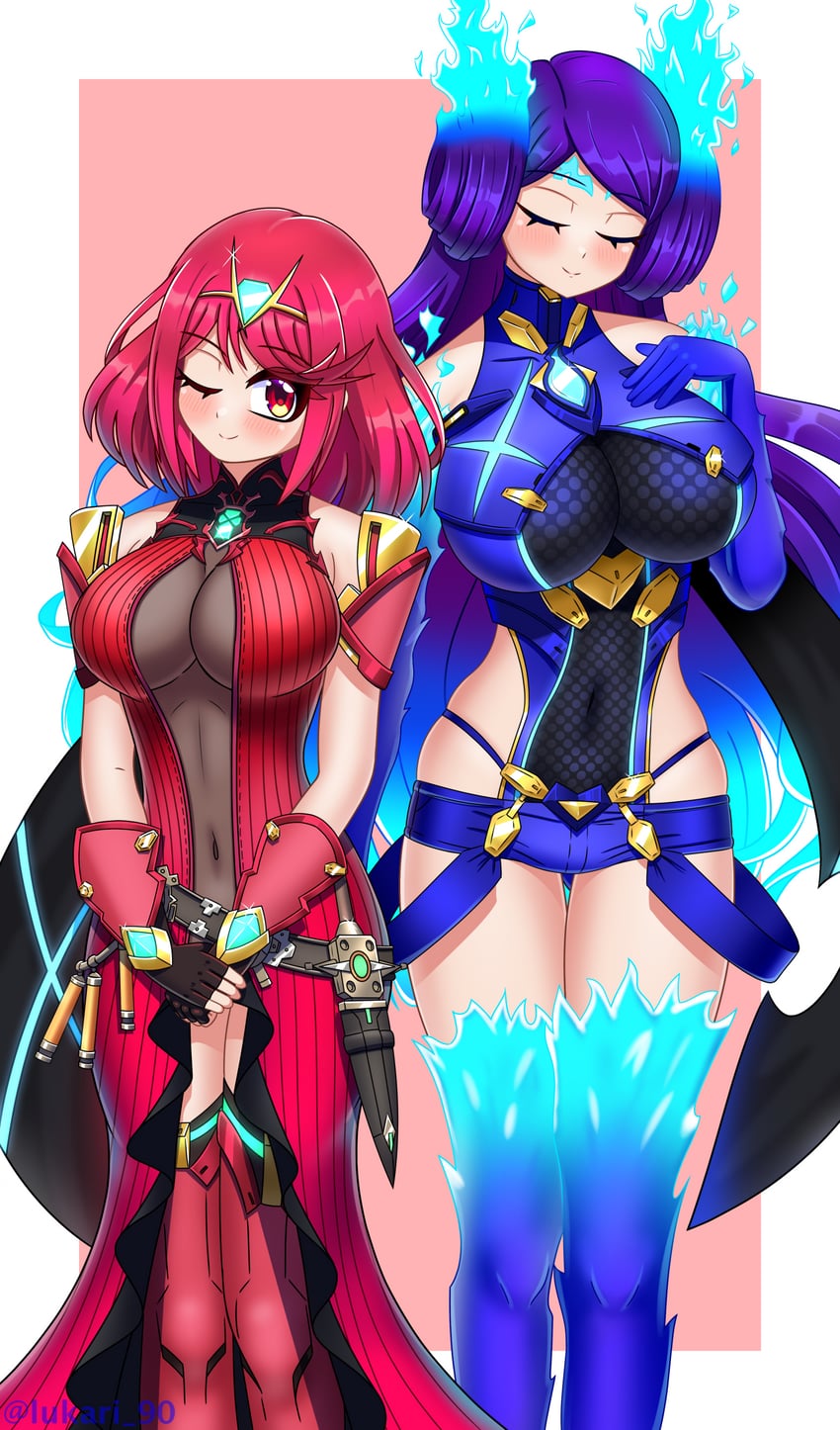 pyra and brighid (xenoblade chronicles and 1 more) drawn by lukari