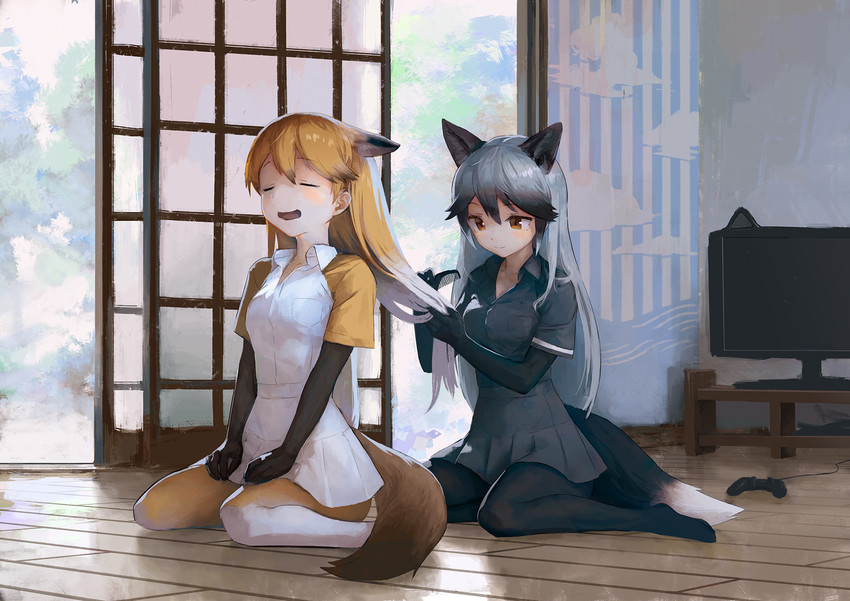 silver fox and ezo red fox (kemono friends) drawn by treeware