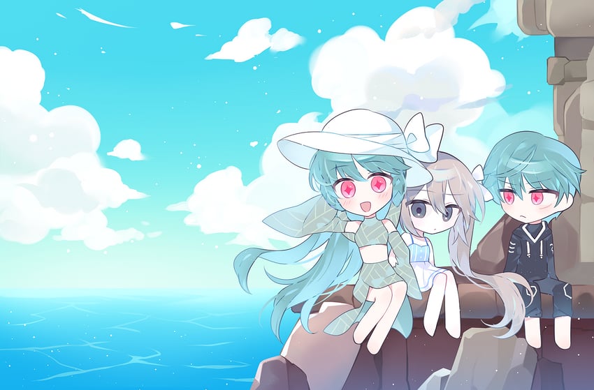 chaos, nicky angler, and senya angler (maplestory) drawn by g_ieep