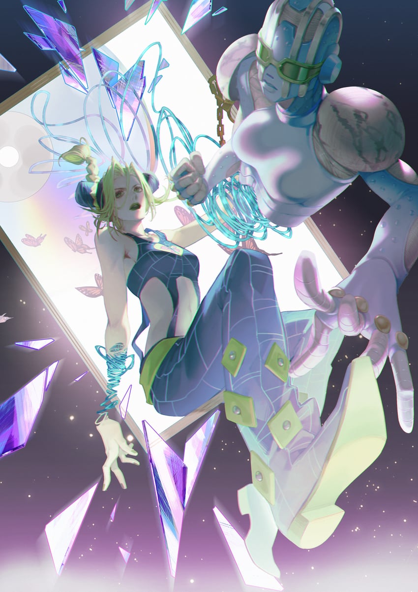 kujo jolyne and stone free (jojo no kimyou na bouken and 1 more) drawn by niupisang