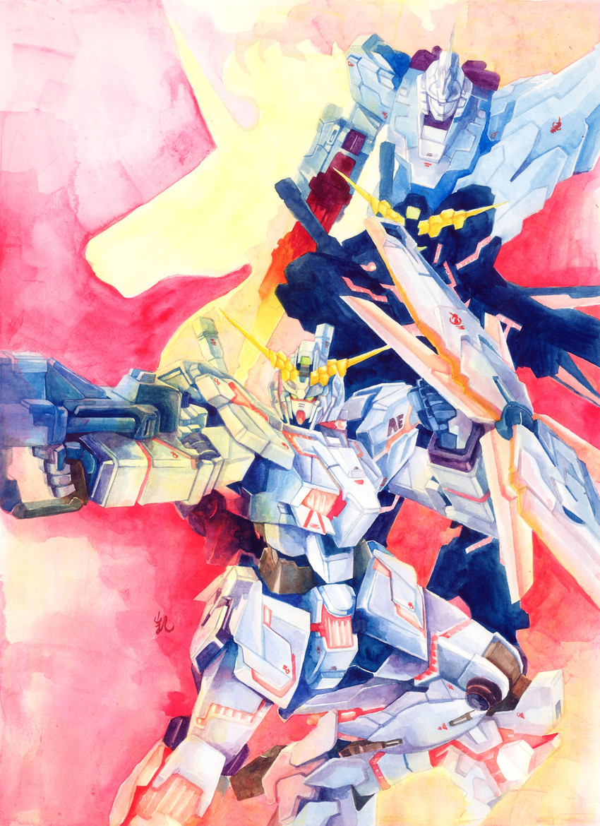 unicorn gundam and unicorn gundam banshee (gundam and 1 more) drawn by vforvengeance