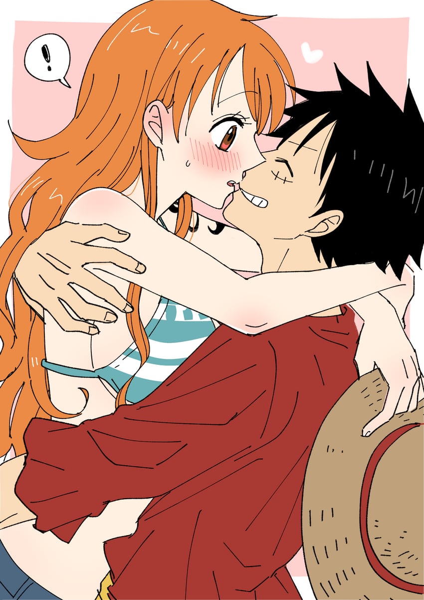 nami and monkey d. luffy (one piece) drawn by oshicpume