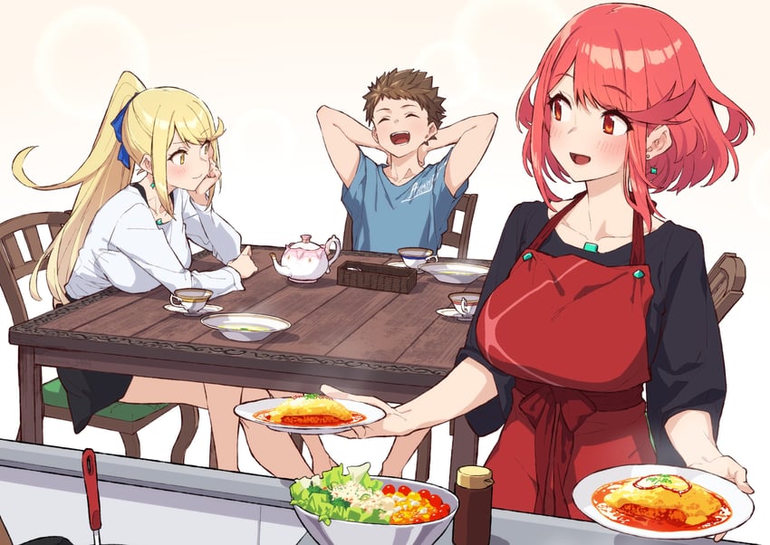 pyra, mythra, and rex (xenoblade chronicles and 1 more) drawn by baffu