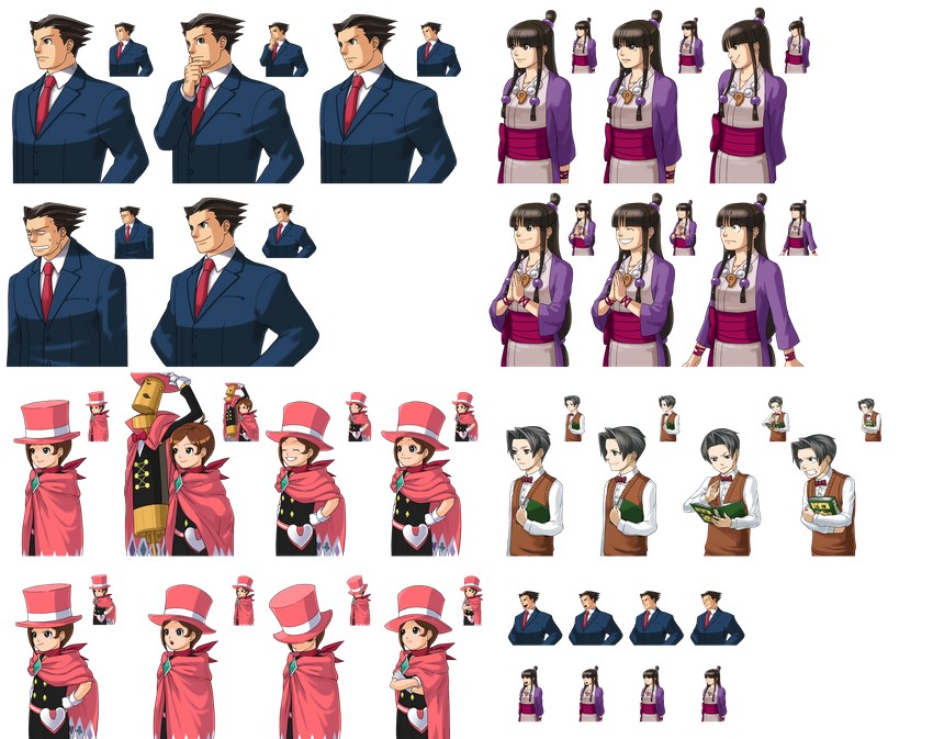 phoenix wright, miles edgeworth, maya fey, trucy wright, and mr hat (ace attorney and 2 more) drawn by chiori_(nicoseiga_10452270)